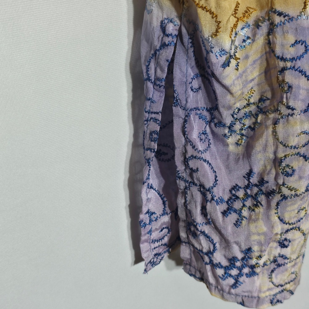 Speed Limit NYC Womens 3X Silk Tunic Top Yellow Purple Embroidered Sequin Boho - Picture 8 of 12